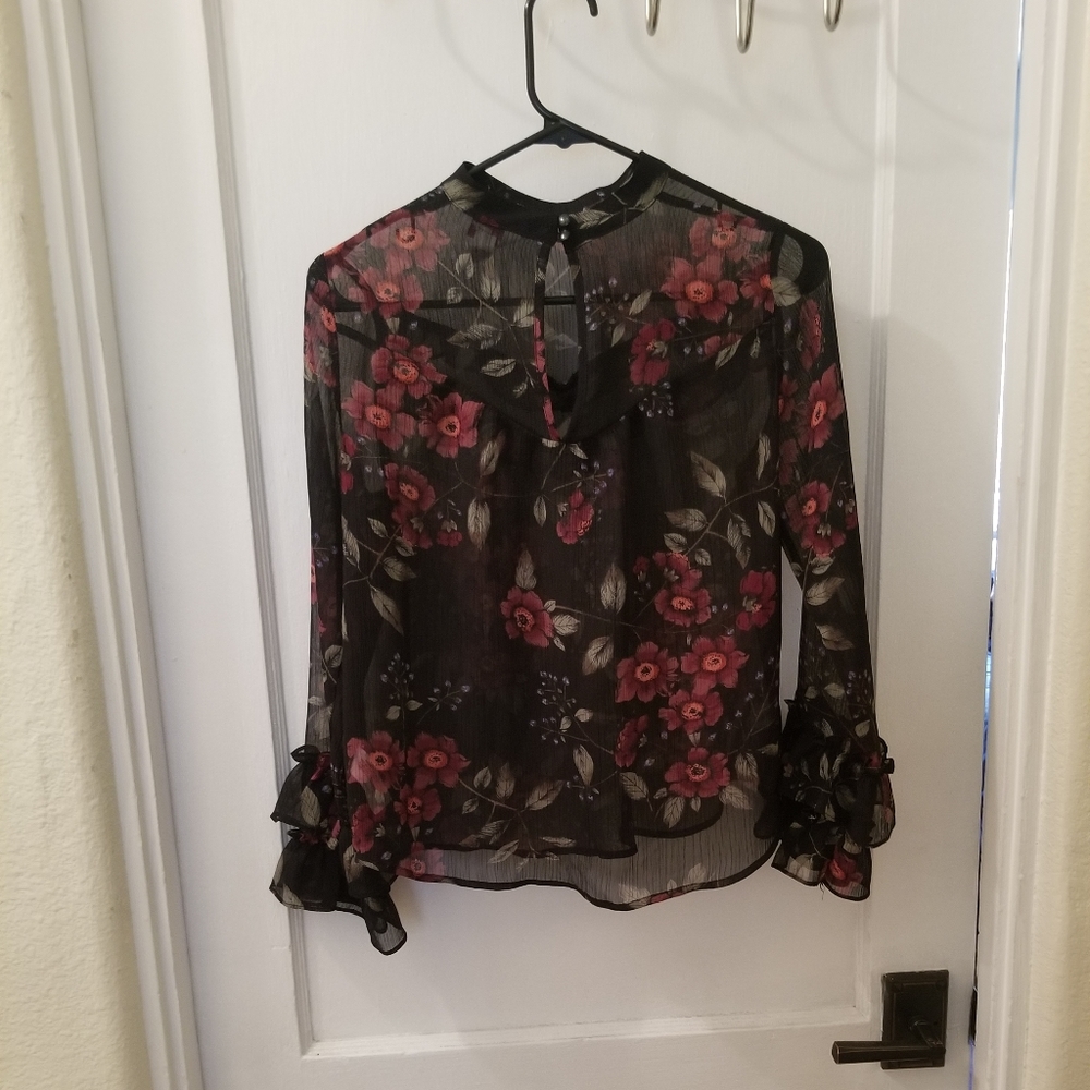 Long Sleeve Black and Floral Blouse